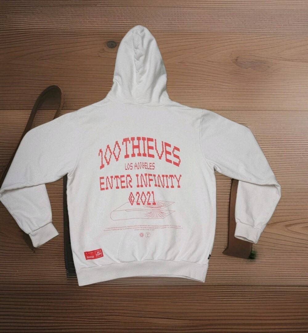100 Thieves Enter Infinity Men’s XL White Hoodie Sweater 100% Cotton Made in USA
